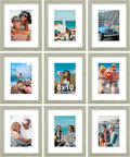 Vittanly 8x10 Picture Frames Set of 9, Shatter Resistant Plexiglass, Display 5x7 Pictures with Mat or 8x10 without Mat, Photo Frames for Wall or Tabletop, Engineered Wood, Driftwood-Ruum Studio Home