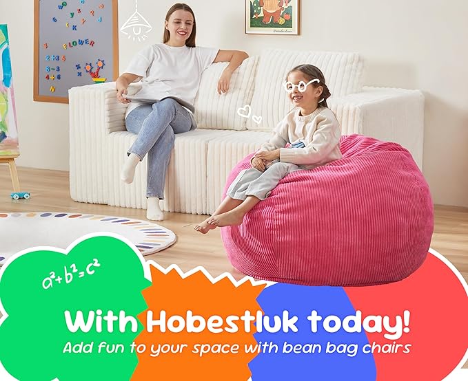 Hobestluk 2.5FT Bean Bag Chair Beanbags Small Bean Bag Chair with Filler Included Teardrop Bean Bag with Removable Cover for Bedroom Living Room (Small, Pink)-Ruum Studio Home