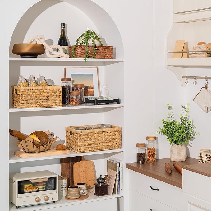 StorageWorks Wicker Storage Baskets, Large and Small Baskets, Handwoven Water Hyacinth Basket for Organizing, Decorative Organizers with Built-in Handles, Set of 2-Ruum Studio Home