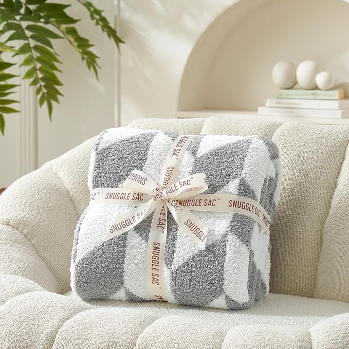 Snuggle Sac Chevron Throw Blanket for Couch, Reversible Super Soft Warm Blankets Cozy Knit Fuzzy Plush Lightweight Throws for Sofa, Bed, Camping,Grey,50x60 inches-Ruum Studio Home
