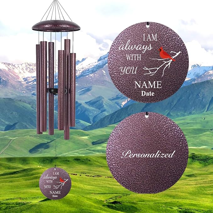 ASTARIN 36" Large Deep Tone Personalized Name Sympathy Wind Chimes, Cardinal Memorial Wind Chime for Loss of Mother Father Loved One, Bereavement Condolence Gifts Decor Outdoor Patio Garden-Ruum Studio Home