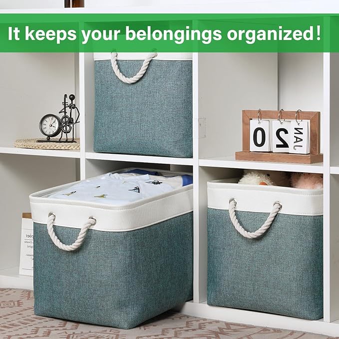 Bidtakay Large Storage Baskets for Shelves 3 Pack Fabric Storage Bins for Organizing Linen Collapsible Organizer for Closet-Deep Green-Ruum Studio Home