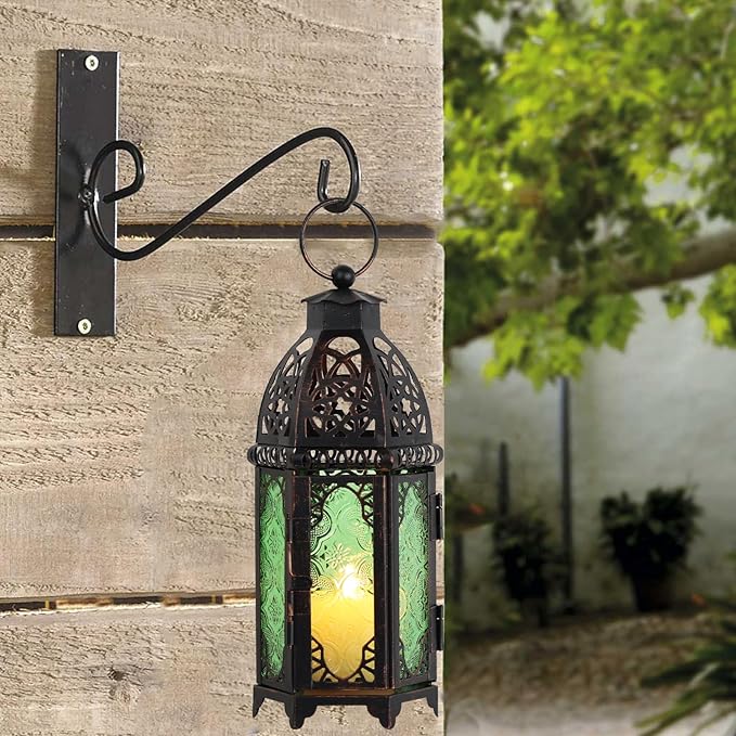 NEEDOMO Hanging Moroccan Lantern, 11'' Vintage Candle Holder, Metal Lanterns Decorative Indoor Outdoor, Table, Patio, Porch, Shelf, Gothic Home Decor (Green, Medium Size)-Ruum Studio Home