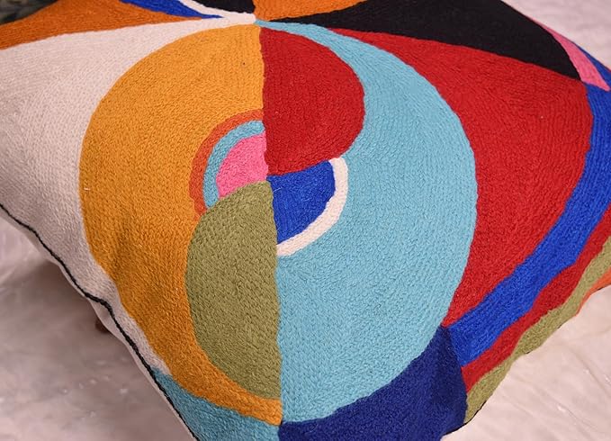 Delaunay Decorative Pillow Cover Joy Modern Couch Pillowcase Contemporary Couch Cushion Abstract Farmhouse Chair Pillowsham Hand Embroidered Wool Size 18x18-Ruum Studio Home