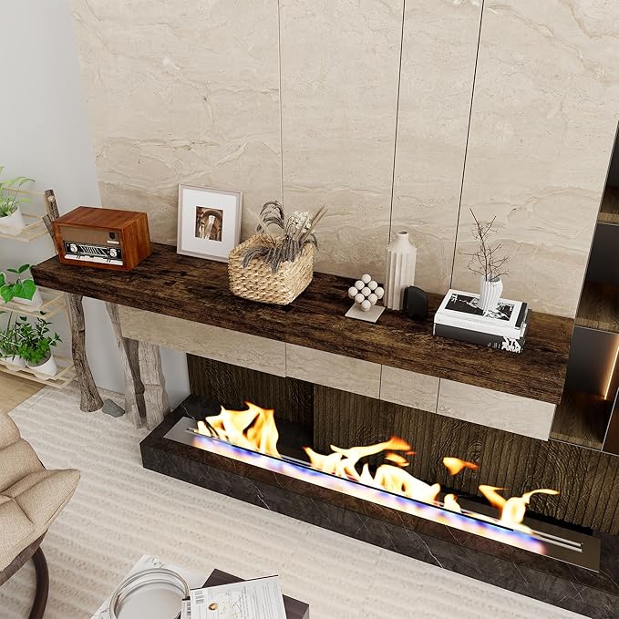 Floating Shelves 55 Inch Long, 55 x 12 Large Floating Shelf Wall Mounted, 12 Inch Wide Floating Shelves for Fireplace Mantel, 2" Thicked Storaged Shelves for Living Room, Bedroom, Rustic Brown, 1 Pack-Ruum Studio Home