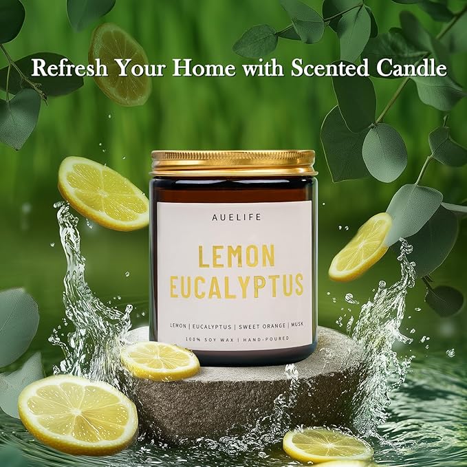 Scented Candles for Home - Lemon Eucalyptus Candle | Aromatherapy Candle Gift for Women & Men, Soy Candles for Home Scented - 7oz, Soy Wax-Ruum Studio Home