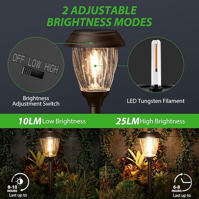 XMCOSY+ Solar Lights Pathway Outdoor - 2 LED Modes 10/25 LM Solar Powered Yard Garden Lighting, Waterproof IP65 Glass Stainless Steel Landscape Lights for Driveway Walkway Sidewalk Decor (Warm White)-Ruum Studio Home