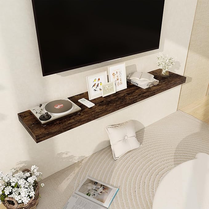 Floating Shelves 55 Inch Long, 55 x 12 Large Floating Shelf Wall Mounted, 12 Inch Wide Floating Shelves for Fireplace Mantel, 2" Thicked Storaged Shelves for Living Room, Bedroom, Rustic Brown, 1 Pack-Ruum Studio Home