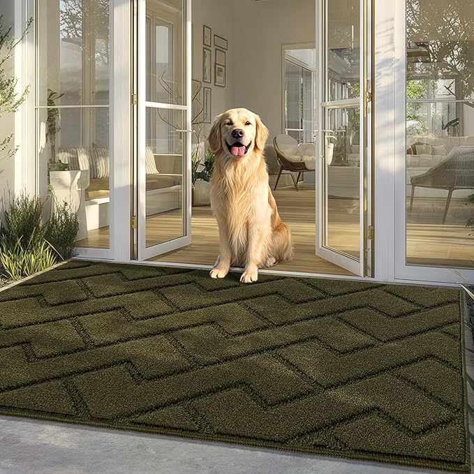 hicorfe Front Door Mat Outside Entrance,36"x59" Absorbent Muddy Dirt Resist Welcome Door Mats Outdoor Indoor,Stain and Fade Resistant,Non Slip Backing Entry Mat Doormat for Entryway(Oliver Green)-Ruum Studio Home