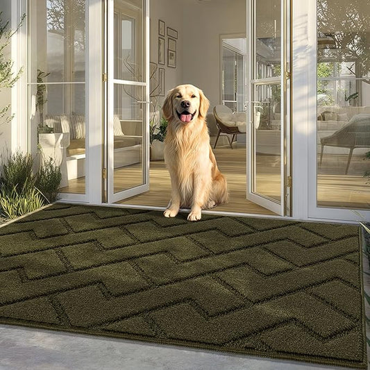 hicorfe Front Door Mat Outside Entrance,36"x59" Absorbent Muddy Dirt Resist Welcome Door Mats Outdoor Indoor,Stain and Fade Resistant,Non Slip Backing Entry Mat Doormat for Entryway(Oliver Green)-Ruum Studio Home