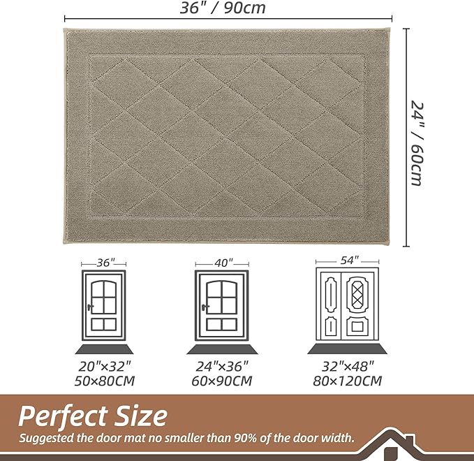 BEQHAUSE Dirt Trapper Door Mat 24" x 36", Doormat Non-Slip Entryway Rugs Washable, Dog Door Mat Stain Resistant and Absorbent Welcome Floor Mat for Front Back Door, Muddy Wet Shoes & Paws, Beige-Ruum Studio Home