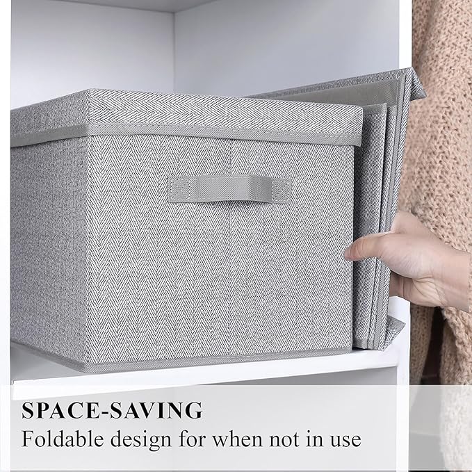 WUIKE 3 Pack Extra Large Foldable Storage Bins with Lids, Fabric Storage Bins for Home and Closet Organization, Herringbone Gray-Ruum Studio Home