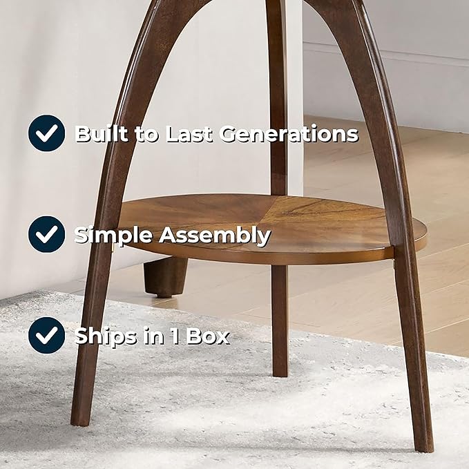 Martin Svensson Home LAX Two-Tone 20-Inch Caramel Brown Round Wood End Side Table with Walnut Legs and Shelf Storage-Ruum Studio Home