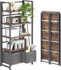 4NM No Assembly Foldable Bookshelf, 5-Shelf Collapsible Bookcase Storage for Small Spaces, 62.2" H, Rustic Brown and Black-Ruum Studio Home