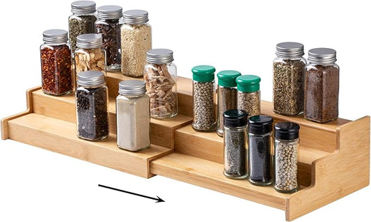 SIMPLEMADE 3-Tier Spice Rack Organizer - Versatile Storage Shelf for Kitchen, Bathroom, Bedroom & Office, Set of 1, Expandable Bamboo-Ruum Studio Home