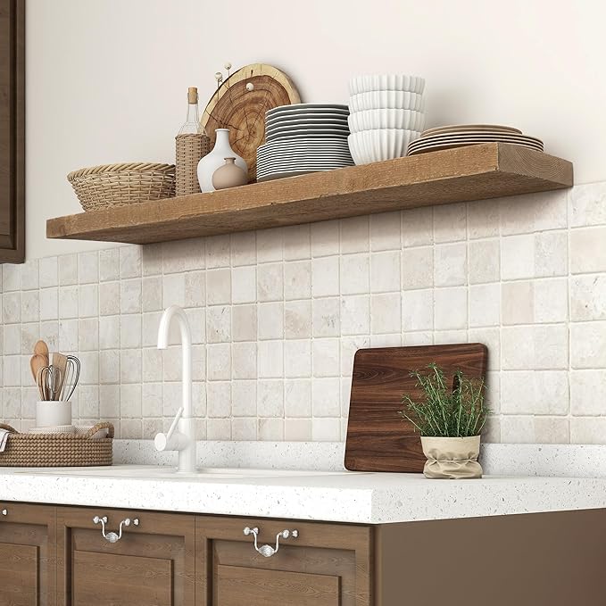 Floating Shelves - 8" Deep Rustic Reclaimed Barnwood Wall Hanging Shelves with Invisible Heavy-Duty Metal Bracket - Wall Mounted - Farmhouse Style - 48 inches, Distressed Natural-Ruum Studio Home