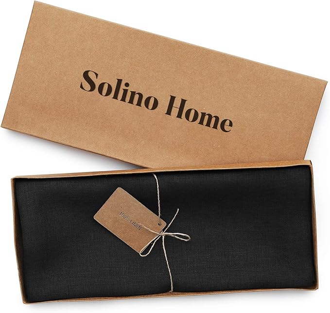 Solino Home Linen Black Table Runner 48 Inches - 100% Pure Linen Small Table Runner 14 x 48 Inch Ideal for Dresser and Coffee Tables - Fall, Autumn, Halloween, Thanksgiving - Fete-Ruum Studio Home