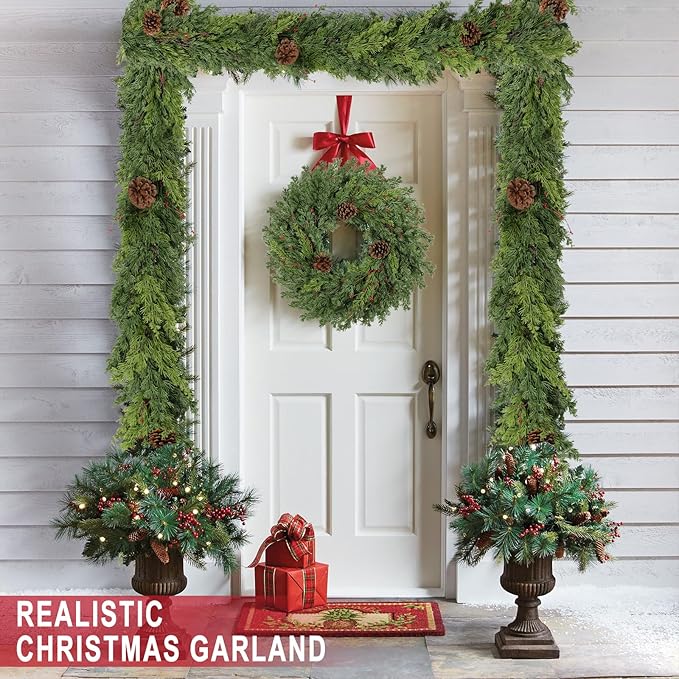 6 Ft Real Touch Christmas Garland Indoor with Pine Cone,Thick and Lush，Soft Bendable Mantle Garland Christmas, Lifelike Cedar Garland, Christmas Garland for Mantle,Indoor Christmas Decorations-Ruum Studio Home