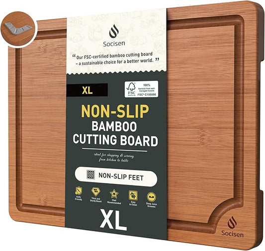 Extra Large Bamboo Cutting Board with Non Slip Feet and Over Sink Butcher Block Chopping Board Wooden Cutting Boards Solid Thick Juice Groove Big Xl XXl xlarge Kitchen Counter Organic Meat BBQ Kit-Ruum Studio Home