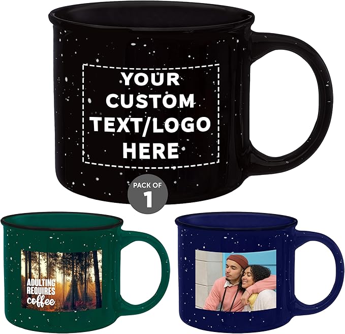 DISCOUNT PROMOS Custom Ceramic Campfire Coffee Mugs 13 oz. Set of 1, Personalized Bulk Pack - Perfect for Tea, Espresso, Cappuccino, Hot Cocoa - Black-Ruum Studio Home