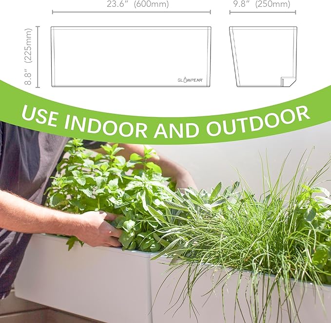 Glowpear Self Watering Planter Box - 23.6", White - UV Stable, Scalable Wall Mounts Plant Pot with Water Gauge, Indoor Outdoor for Vegetables, Flowers, Herbs, and Succulents, Gardening-Ruum Studio Home