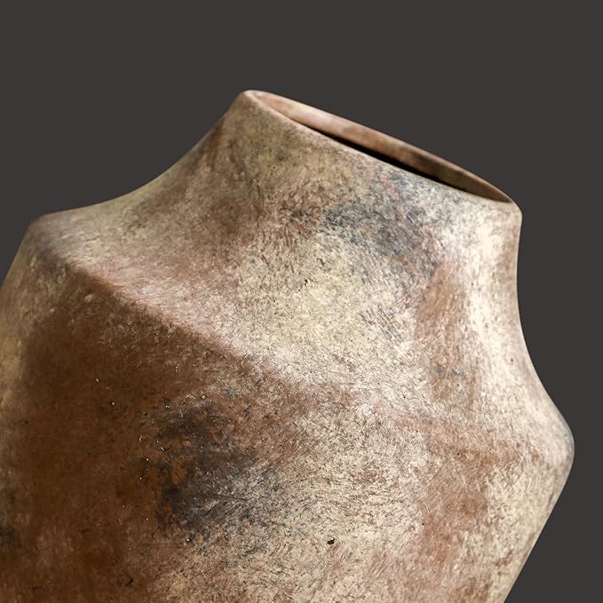 Mitt&Ditt Ceramic Flower Vase, 5.3 inch Pottery Farmhouse Rustic Vase, Handcrafted Weathered Vases, Small Flower Terracotta Vases for Home Decor, Living Room, Table, Shelf, Mantel, Neutral-Ruum Studio Home