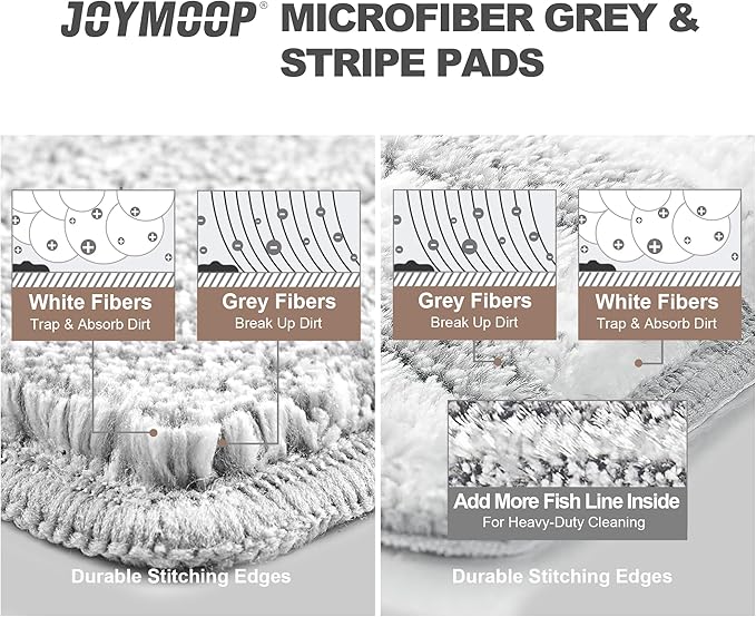 JOYMOOP Flat Mop Pads, Microfiber Mop Cleaning Pads, Washable Pads, Pads Replacement for JOYMOOP Flat Mop or Mop Bucket Set, Pack of 50 Refills 13inch - Grey and Stripe-Ruum Studio Home