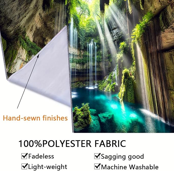 BSFHH Nature Tapestry Forest Tree Sea Cave Wall Hanging, Stream Through Rainforest Landscape Wall Art Tapestry for Bedroom Living room (Fall, 79"×59", Unframed)-Ruum Studio Home