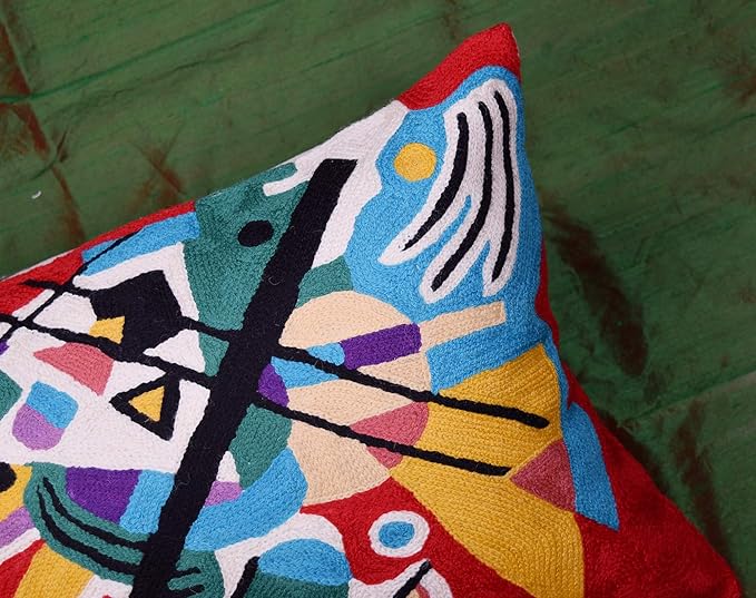 Lumbar Kandinsky Red Abstract Pillow Cover Modern Throw Pillowcase Modern Chair Cushion Red Contemporary Pillowsham Farmhouse Couch Cushions Hand Embroidered Wool Size 14x20-Ruum Studio Home