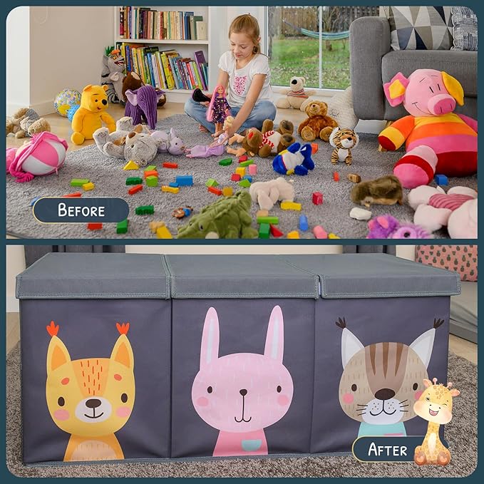 Extra Large Toy Storage Organizer with Lid - Sturdy, Collapsible Toy Chest Storage Box with Cute Design - Toys Bin with Dividers for Kids, Boys, Girls, Nursery, Bedroom, Play room 37"x16"x14"-Ruum Studio Home
