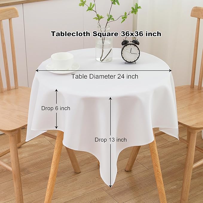 sancua Small Square Tablecloth 36 x 36 Inch White (Fits 20-30 Inch Tables), Stain and Wrinkle Resistant Washable Fabric Table Cloth for Dining Party Table Cover for Nightstand End Bedside Tables-Ruum Studio Home