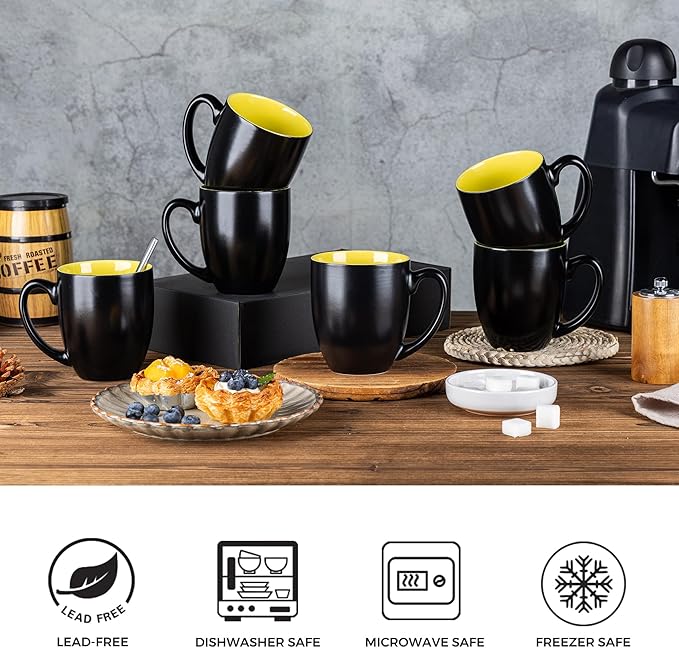 GBHOME 16oz Coffee Mugs Set of 6, Large Ceramic Coffee Mugs for Man, Woman, Dad, Mom, Modern Coffee Mugs Set with handle for Tea/Latte/Cappuccino/Milk/Cocoa. Dishwasher&Microwave Safe,Yellow-Ruum Studio Home