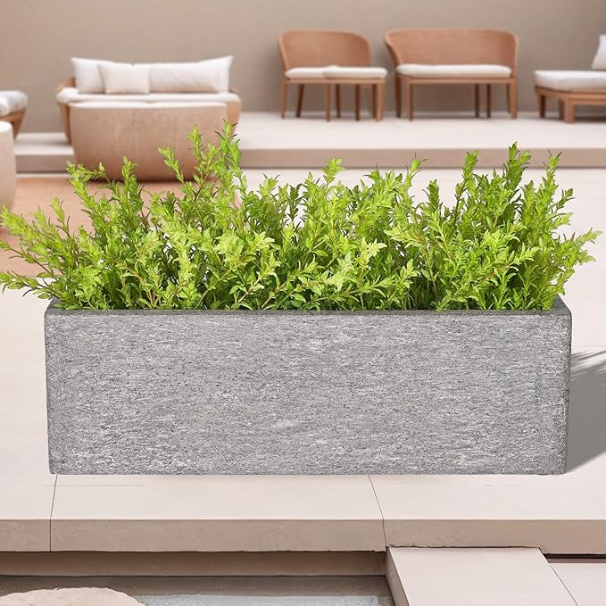 24 Inch Rectangular Concrete Planter,Durable All-Weather Use with Drainage Holes,Large Rectangular Planter for Outdoor Indoor Plants-Ruum Studio Home