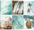 Set of 6 Tropical Beach Canvas Wall Art Surf Poster Summer Ocean Coastal Pictures Turtle Print Palm Tree Surfboard Gallery Paintings Nautical Bus Wall Decor for Bedroom Bathroom Framed-Ruum Studio Home