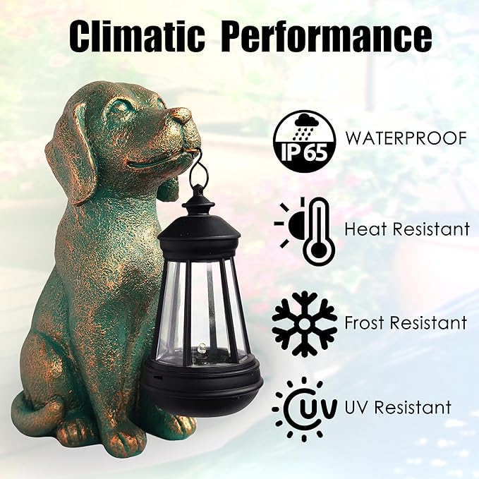 Dog Garden Statue Outdoor Décor with Solar Lights Lantern,Dog Solar Light Figurines Outside Decorations for Yard，Lawn ,Patio, Balcony, Unique Housewarming Gifts-Ruum Studio Home