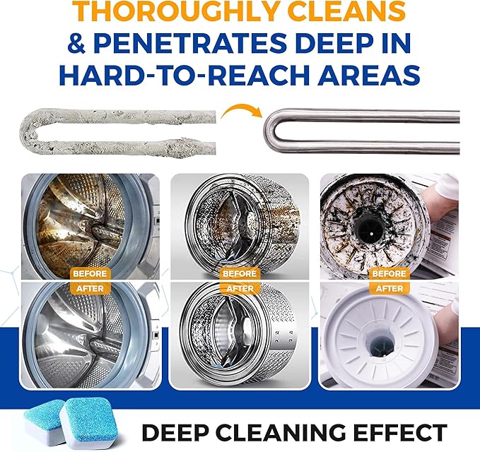 Washing Machine Cleaner Tablets 24 pack Powerful Descaler -Deep Cleaning for HE Front Loader & Top Load Washer Septic Safe Eco-Friendly Deodorizer Clean Drum & Laundry Tub Seal- Year's Supply-Ruum Studio Home