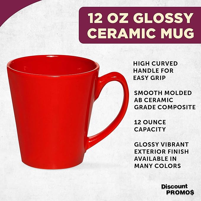 DISCOUNT PROMOS Glossy Ceramic Latte Coffee Mug 12 oz. Set of 10, Bulk Pack - Perfect for Tea, Espresso, Cappuccino, Hot Cocoa - Red-Ruum Studio Home