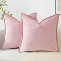 decorUhome Chenille Soft Throw Pillow Covers 18x18 Set of 2, Farmhouse Velvet Neutral Decorative Euro Pillow Covers with Stitched Edge for Couch Sofa Bed Home Decor, Blush Pink-Ruum Studio Home