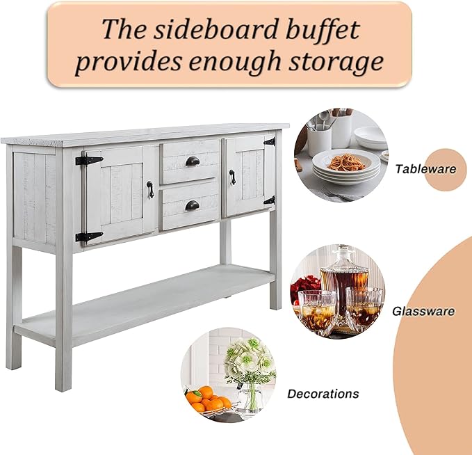 Solid Wood Farmhouse Console Table,Sofa Table with Storage Drawers and Shelves,Entryway Table for Entry Hallway Foyer Sofa Side Table,Fully Assembled (48" Antique White)-Ruum Studio Home