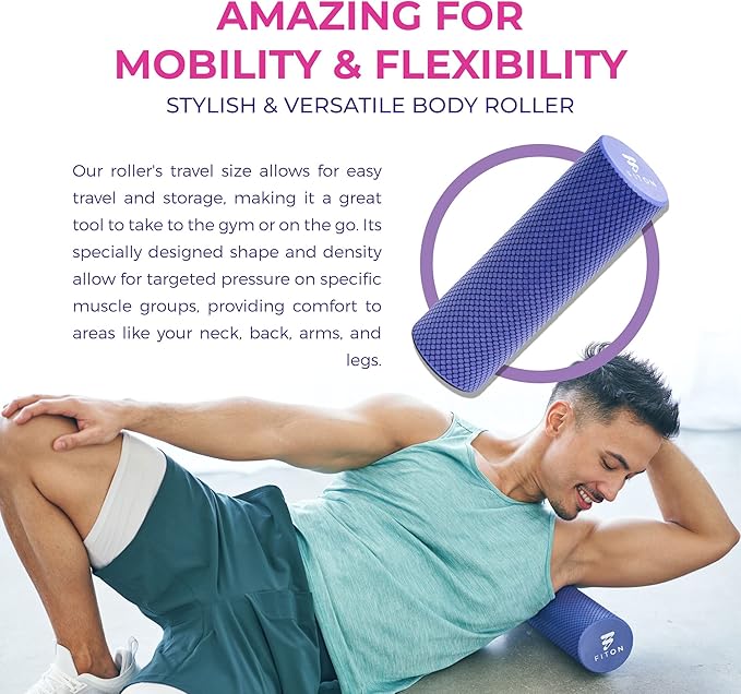 Recovery Foam Roller - High Density Travel Foam Roller for Muscle Massage and Deep Tissue Relief - Compact and Portable for Exercise, Travel, and Fitness - 12"x4", Purple-Ruum Studio Home