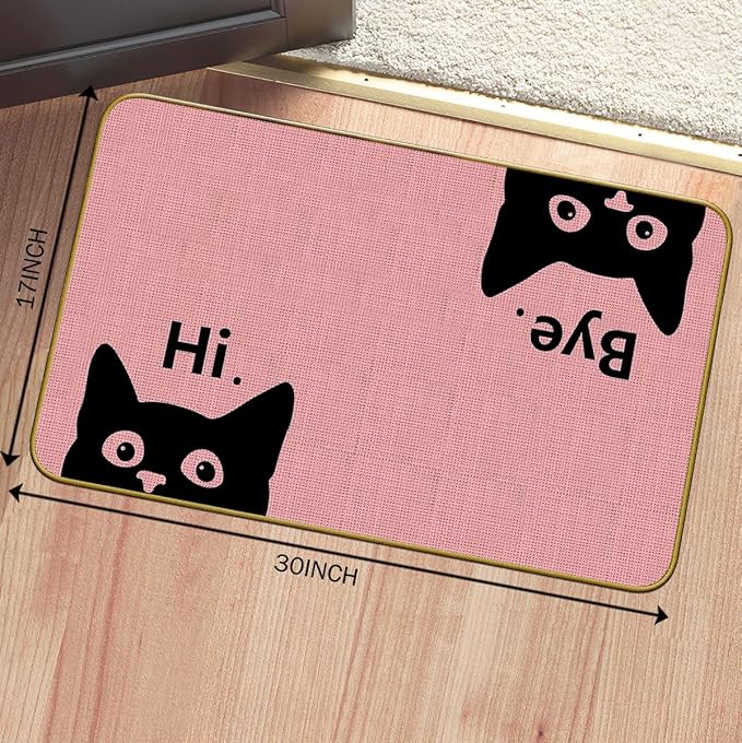Mingnei Hi Bye Cat Welcome Doormat - Funny Black Cat Lover Floor Mat for Home Kitchen Entrance, 30x17 Pink-Ruum Studio Home