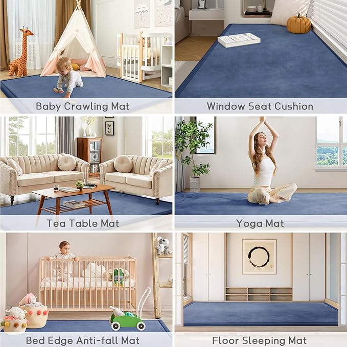 Baby Play Mat for Floor Tummy Time Nursery Rug Muscle Area Rug Playroom Rug Tatami 50 * 50" Memory Foam 1.3" Thick Crawling Mat For Babies,Toddlers, Infants, Kids,Floor Mat(Blue)-Ruum Studio Home