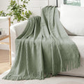 MIULEE Sage Knitted Throw Blanket for Couch Boho Green Textured Cozy Woven Decorative Farmhouse Blanket with Tassels for Sofa Chair Bed Living Room, Lightweight Spring Home Decor 50"x60"-Ruum Studio Home