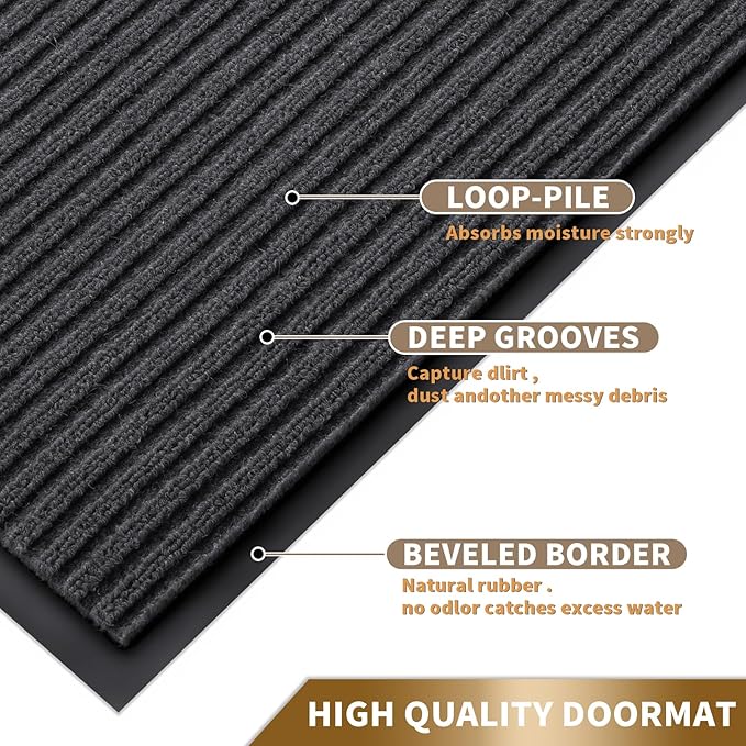 Yimobra Front Door Mat Outdoor Indoor Entrance, 100% Waterproof All-Season All Weather Doormat, Welcome Matt Outside Entry, Non Slip, Low Profile, Heavy Duty Patio Porch Floor Mats,29.5 x 17,Grey-Ruum Studio Home