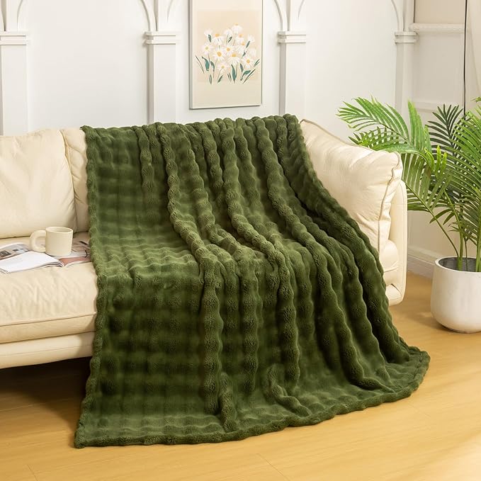 YUSOKI Luxury 3D Bubble Throw Blanket 2lb,All Ages,Home Decoration, (Olive Green,50 * 60inches)-Ruum Studio Home
