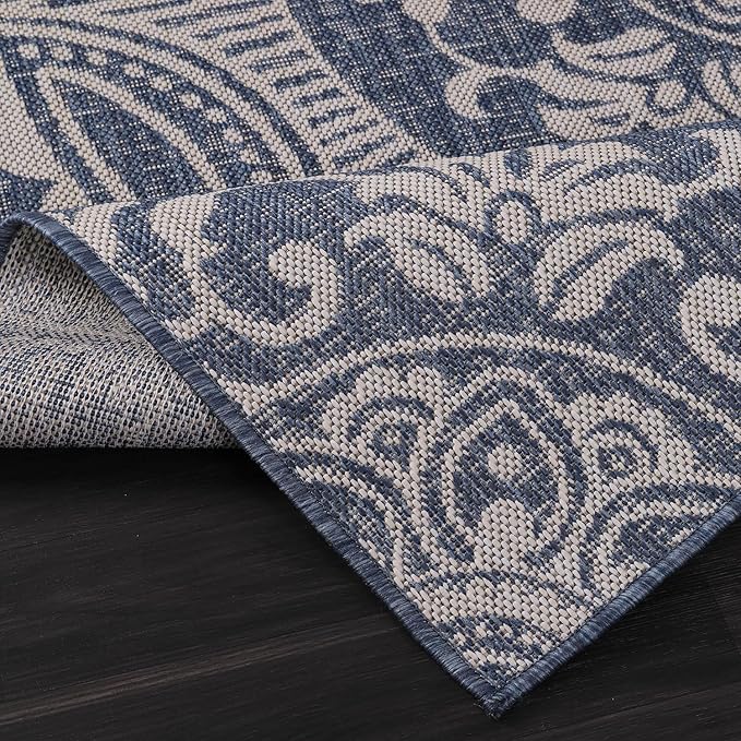 Medallion Outdoor Rug 6x9 Washable Outside Carpet for Indoor Patio Porch Waterproof Easy Cleaning Non Shedding Area Rugs Blue 6 x 9-Ruum Studio Home