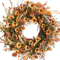 Bibelot Fall Front Door Wreath, 22" Artificial Floral with Colorful Daisies and Autumn Foliage - Orange for Wall, Window and Thanksgiving Decor-Ruum Studio Home
