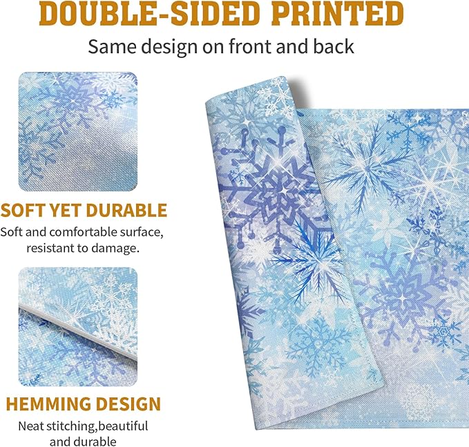 Blue Snowflake Winter Placemats Set of 4 Xmas Snow Place Mat Merry Christmas Linen Fabric Table Mats Washable Heat Resistant Placemat for Farmhouse Kitchen Dining Party Decoration-Ruum Studio Home