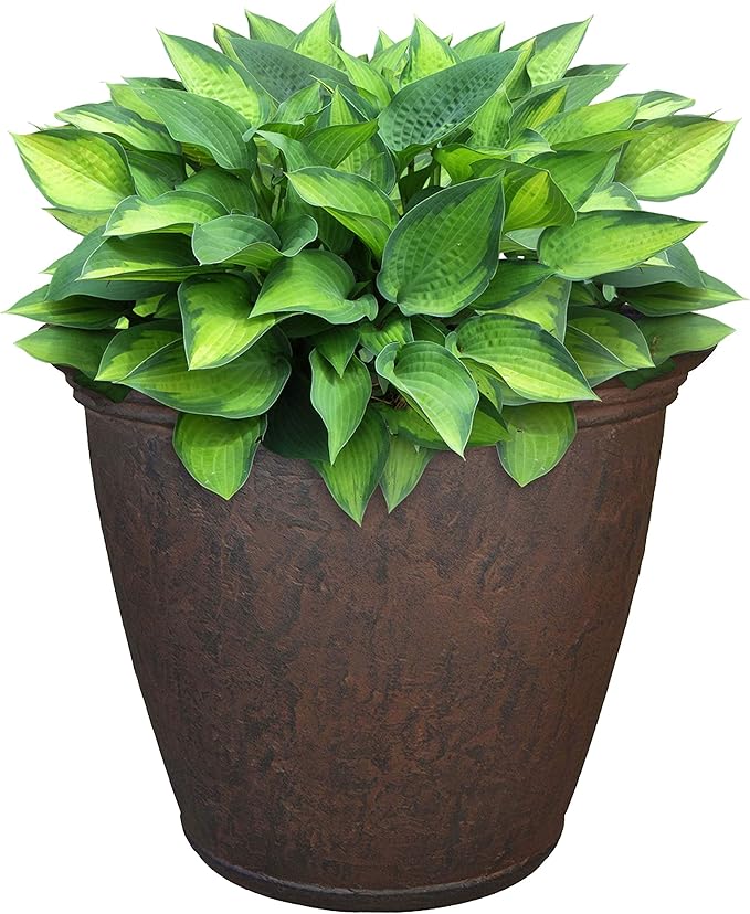 Sunnydaze 15.25-Inch Anjelica Large Plastic Pot for Plants - Outdoor Polyresin Round Planter with Drillable Drainage Holes - Rust-Ruum Studio Home