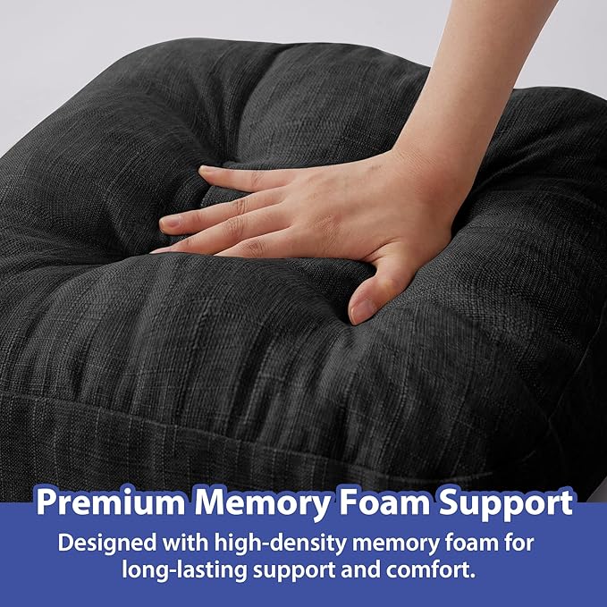 Chair Cushions, Foam Dining Chair Cushions, Tufted Indoor Chair Pads,16.5” x 16.5” x 3.5”, Set of 4, Black-Ruum Studio Home